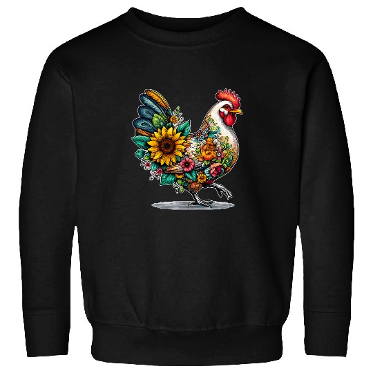 Chicken Pet Sunflower Chicken Floral Print Rooster Poultry Farmer Girl Sweatshirts