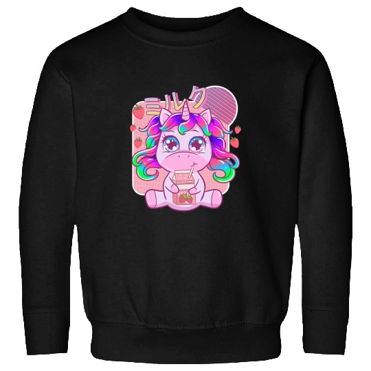 Unicorn Pet Funny Kawaii Unicorn Strawberry Milk Shake Japanese Anime 6 Sweatshirts