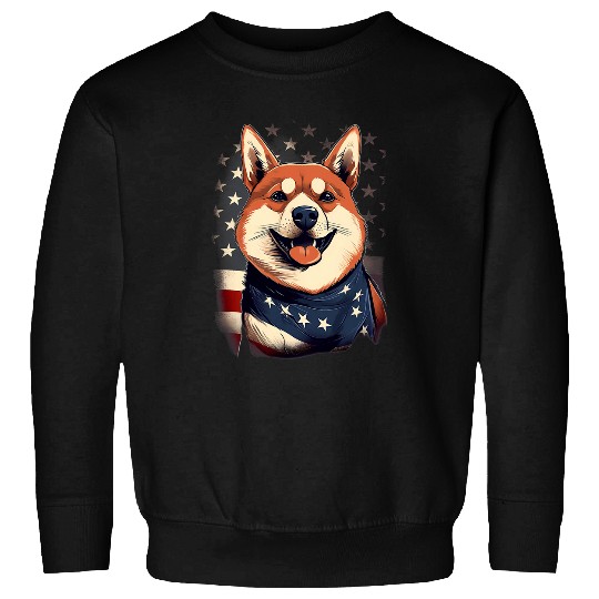 Shiba Inu Pet 4th Of July US Flag Black and tan Sweatshirts