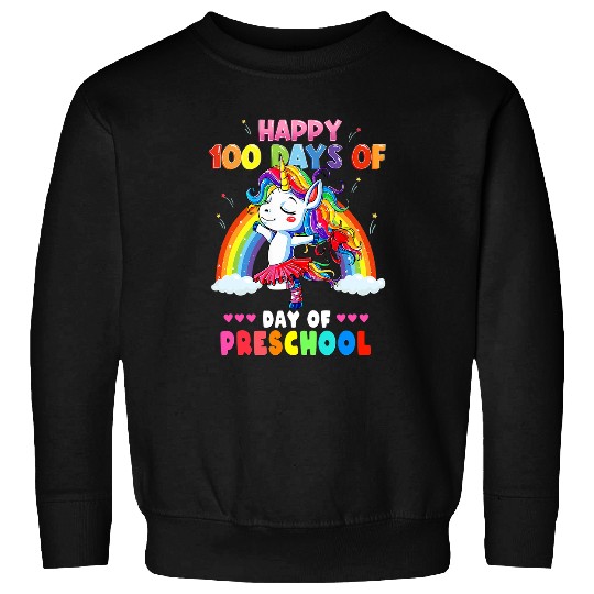 Unicorn Pet Kids Preschool Happy 100 Days Of School Unicorn Rainbow 8 Sweatshirts