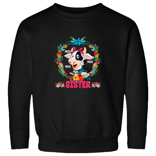 Cow Pet Moo Moo Moo Sister Cute Cow Bow Tie Floral Circle Farmer Sweatshirts