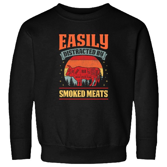 Cow Pet Easily Distracted By Smoked Meats Grill Dad Beef Cow Sweatshirts