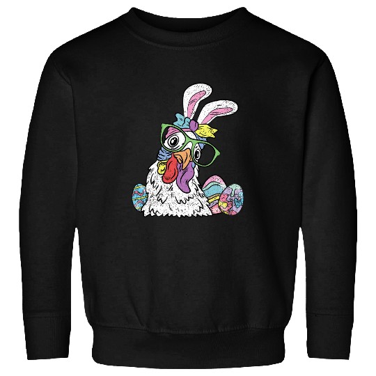 Chicken Pet Egg Hunting Easter Bunny Ears Farm Animal Spring Sweatshirts