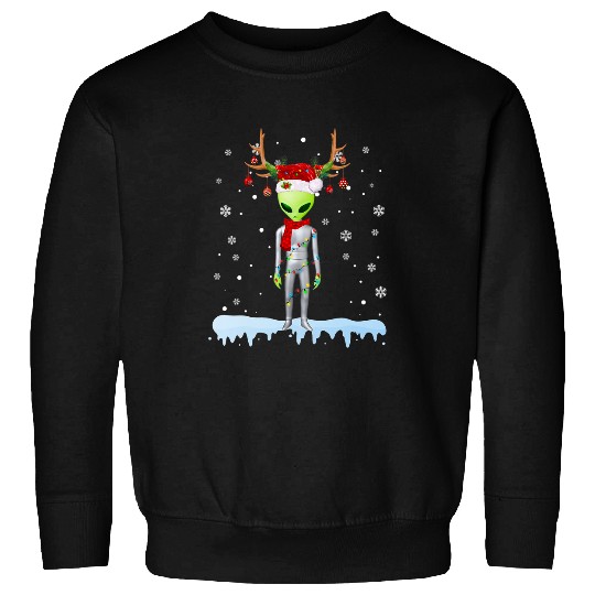 Aliens UFO Reindeer Santa Alien Christmas Lights Sweatshirts