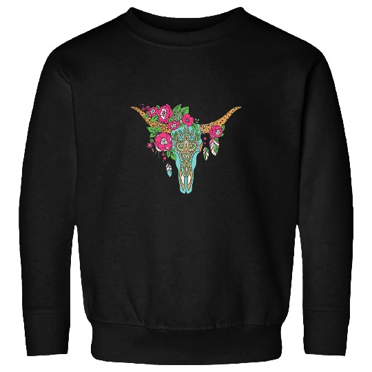 Cow Pet Casual Cow skull mandala Southwestern style art for women Sweatshirts