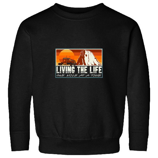 Truck Fun sunset american trucker rig semi truck flat bed Sweatshirts