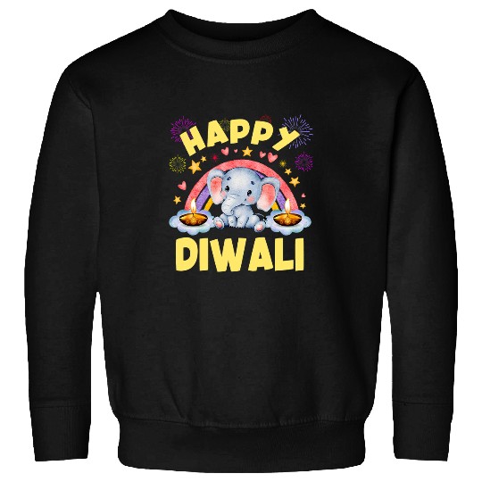 Elephant Mammal Happy Diwali Cute elephant with Candle Lights for kids Sweatshirts