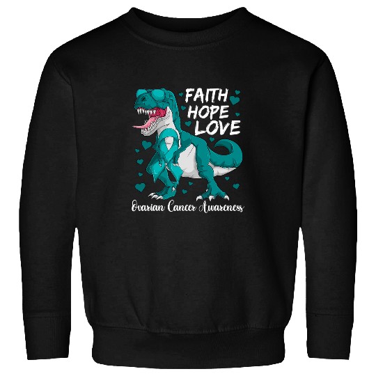 Dinosaur Pet Teal Dino For Kids Boys Faith Hope Love Ovarian Sweatshirts