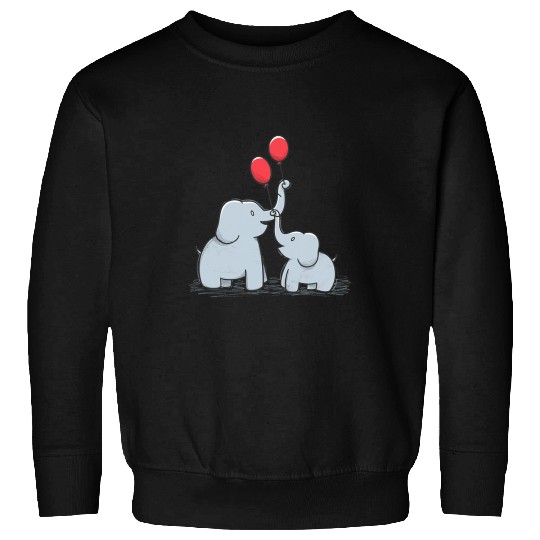 Elephant Mammal holding red balloons valentines day happy family Sweatshirts