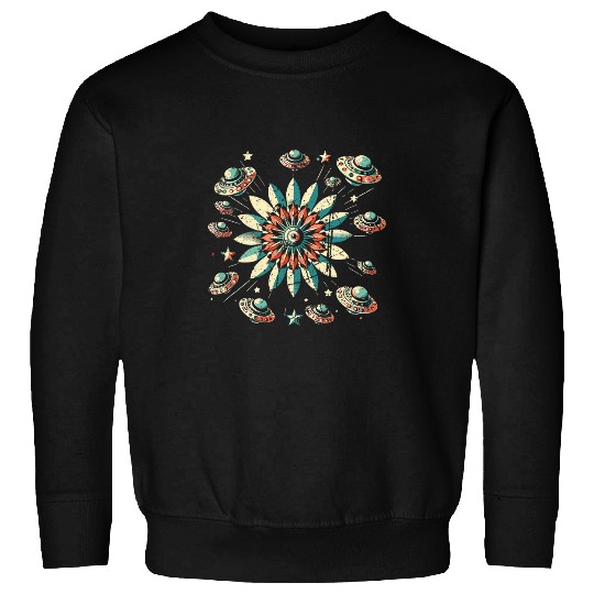 Aliens UFO Retro Believe UFO psychedelics Flower Flying Saucer Fan Sweatshirts