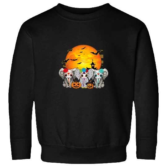 Elephant Mammal Sugar Skull Elephants Halloween Blood Moon Png Sweatshirts