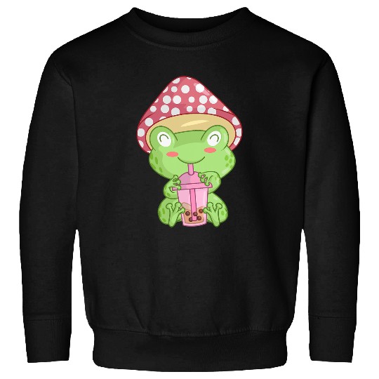 Frog Pet Anime Boba Tea Women Girls Kawaii Cottagecore Sweatshirts