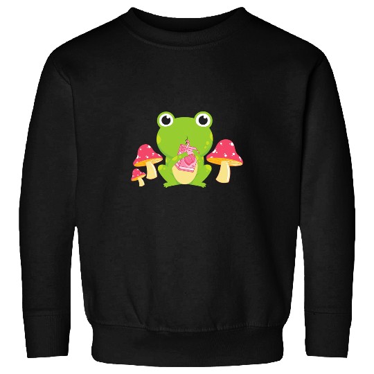 Frog Pet Cute Kawaii Frog Drinking Strawberry Milk Animal Lover Sweatshirts