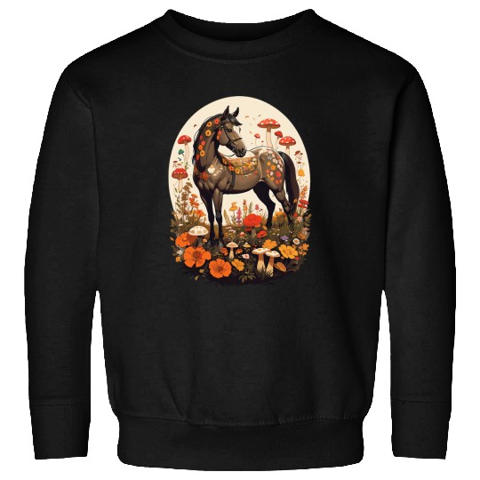Horse Pet Cottagecore Aesthetic Fairycore Mushroom Fungi Floral Sweatshirts