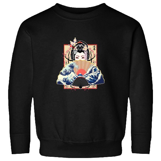 Japanese Geisha Girl 2Wave vintages Sakura Cherry Blossom Sweatshirts