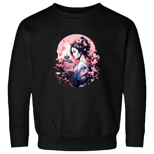 Japanese Art Ukiyoe Anime Geisha Cherry Blossom Mount Fuji Sweatshirts