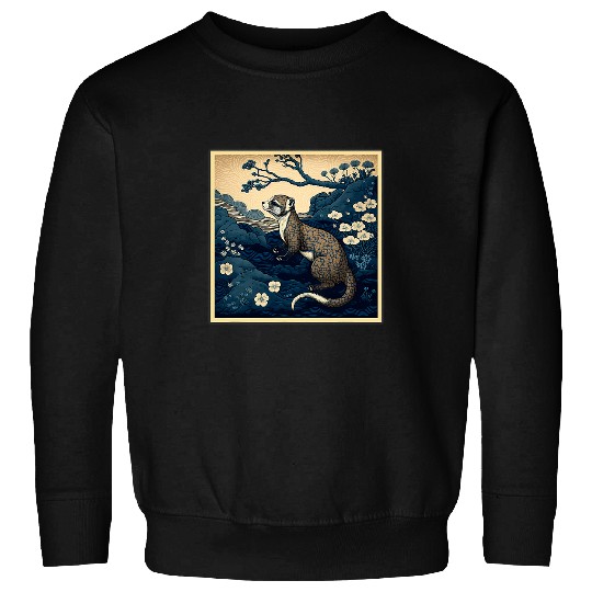Ferret Pet Surrealism Japanese Painting Weasel Sweatshirts