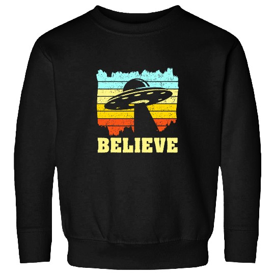 Aliens UFO Retro I Want To Believe vintages Alien UFO Hunter Science Sweatshirts
