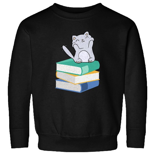 Book Fun Cute Kawaii Cat Distressed Bookworm Reader Introvert Sweatshirts