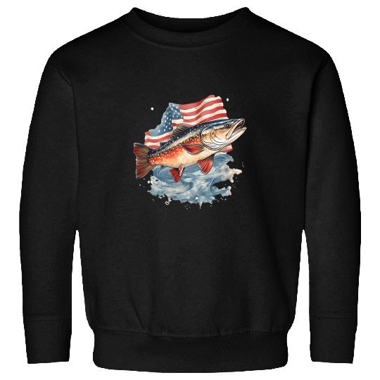 Fishing Fun American US Flag With Fly Fishing Brook Trout Fish 21 Sweatshirts