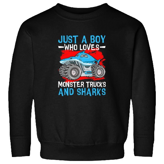 Shark Pet Retro Vintage Just A Boy Wholoves Monster Trucks And Sweatshirts