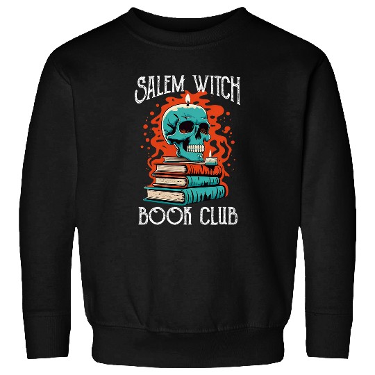 Book Fun Salem Witch Book Club Halloween Skull Books Retro Men Women Sweatshirts