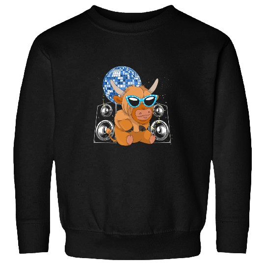 Cow Pet Party Animal Music Player Disco Funny Scottish Highland Cow Sweatshirts