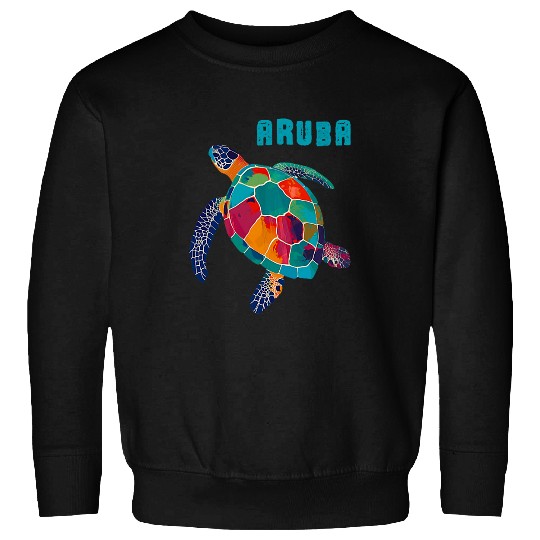 Turtle Pet Aruba Sea Turtle Illustration Caribbean Vintage Surfer Sweatshirts