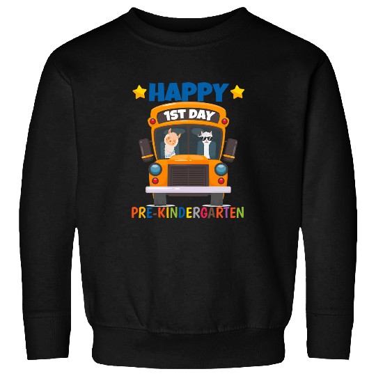 Llama Pet Happy First Day Of Pre Kindergarten School Bus Sweatshirts