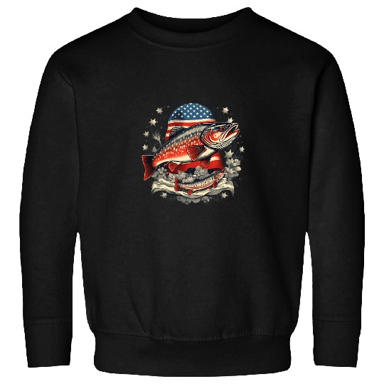 Fishing Fun American US Flag With Fly Fishing Brook Trout Fish 18 Sweatshirts