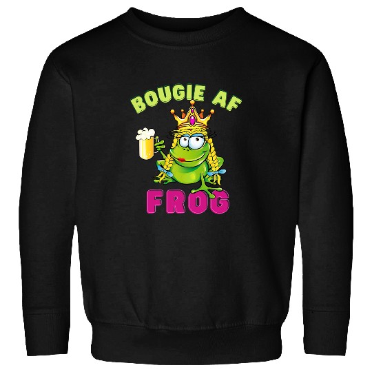 Frog Pet Beer Bougie AF Frog with a Crown Drinking Beer Sweatshirts