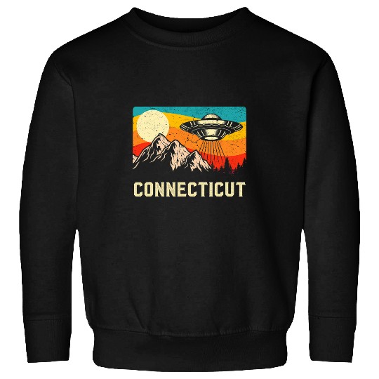 Aliens UFO Connecticut UFO Alien Spaceship Mountains Retro Hiking Sweatshirts