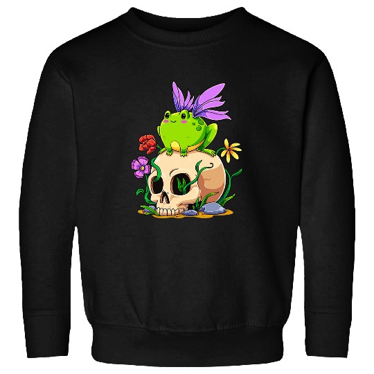 Frog Pet Fairy Frog Skull Cottagecore Aesthetic Farmcore Fairycore Sweatshirts