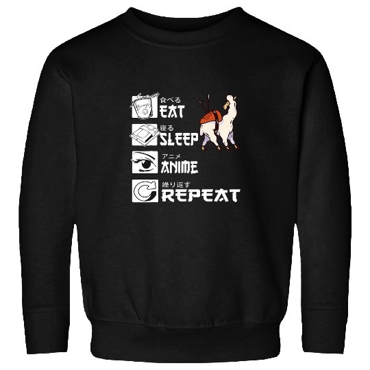 Llama Pet Eat Sleep Anime Repeat Llama Alpca Sushi Japanese Kawaii 9 Sweatshirts
