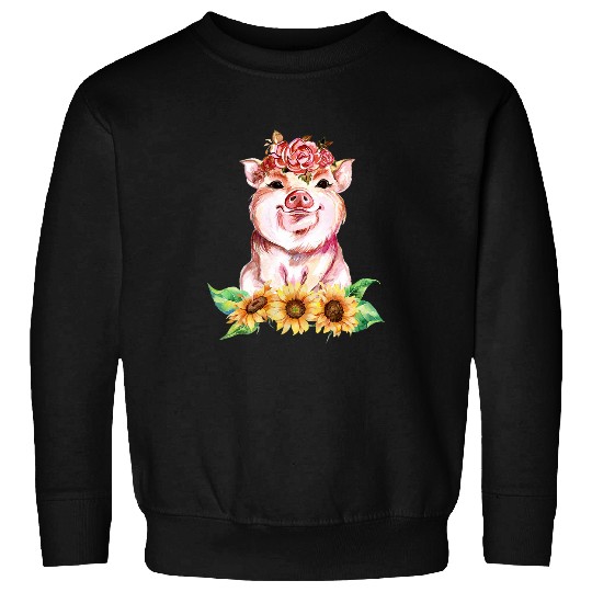 Pig Pet Sunflowers And Pigs wearing flower Kawaii Farm Animal Sweatshirts