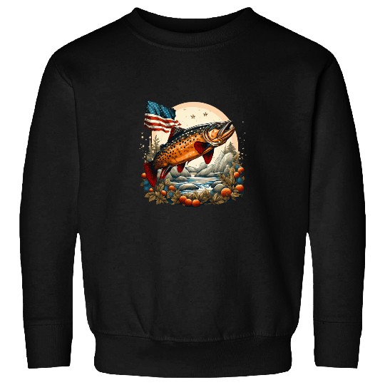 Fishing Fun American US Flag With Fly Fishing Brook Trout Fish 14 Sweatshirts