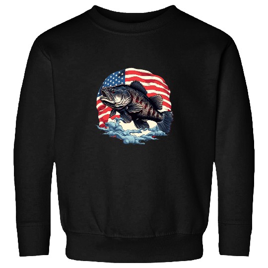 Fishing Fun American US Flag With Fishing Black Bass Fish 10 Sweatshirts