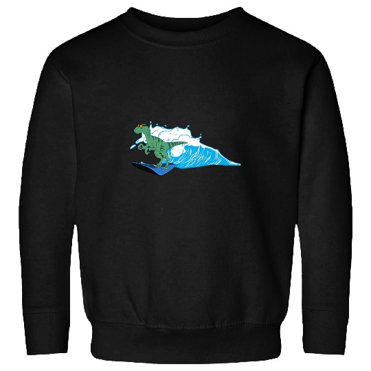 Dinosaur Pet Surf Velociraptor Surfing Funny Dinosaur on Surfboard Sweatshirts