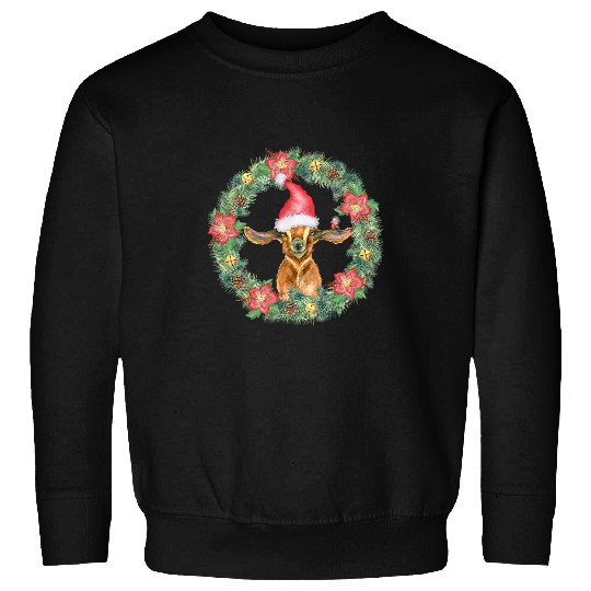 Goats Pet Christmas Wreath Cute Baby Goats C Sweatshirts