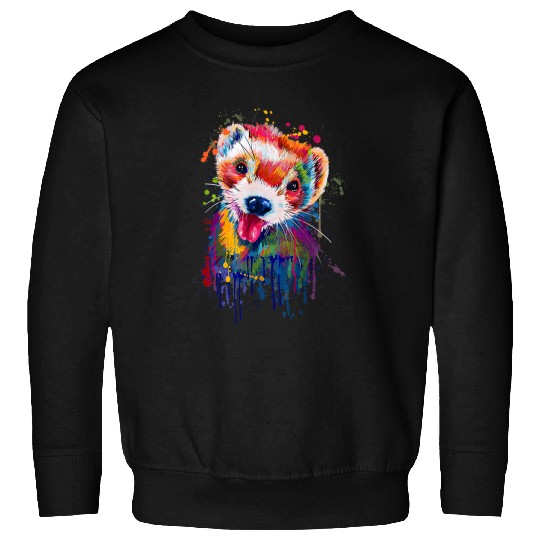 Ferret Pet Face Graphics Hand Drawn Splash Art Ferret Pet Lover 2 Sweatshirts
