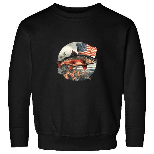 Fishing Fun American US Flag With Fly Fishing Brook Trout Fish 23 Sweatshirts