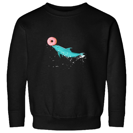Dolphin Pet with a donut art Marine life food ocean pun Sweatshirts