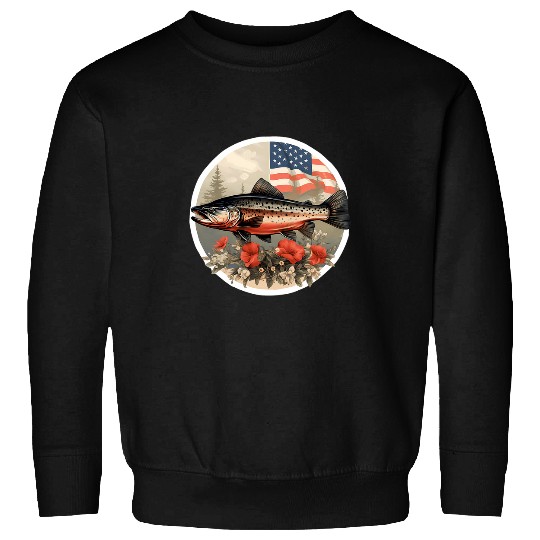 Fishing Fun American US Flag With Fly Fishing Brook Trout Fish 20 Sweatshirts