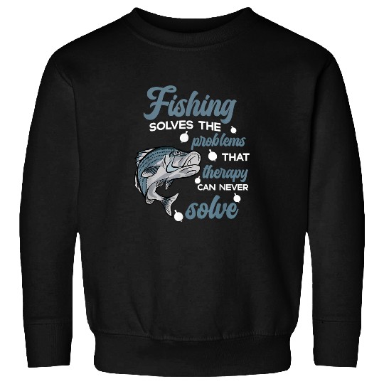 Fishing Fun Solves The Problems Funny Striped Bass Fish for Men Sweatshirts