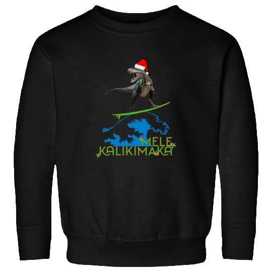 Dinosaur Pet Surf T rexs Surfing Mele Kalikimaka Surfboard Dinosaur Funny Kids Sweatshirts