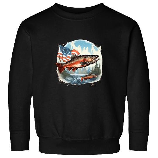 Fishing Fun American US Flag With Fly Fishing Brook Trout Fish 10 Sweatshirts