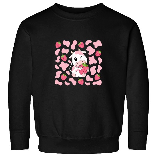 Cow Pet Cute Pink Strawberry Cow Print Kawaii Aesthetic Pattern Sweatshirts