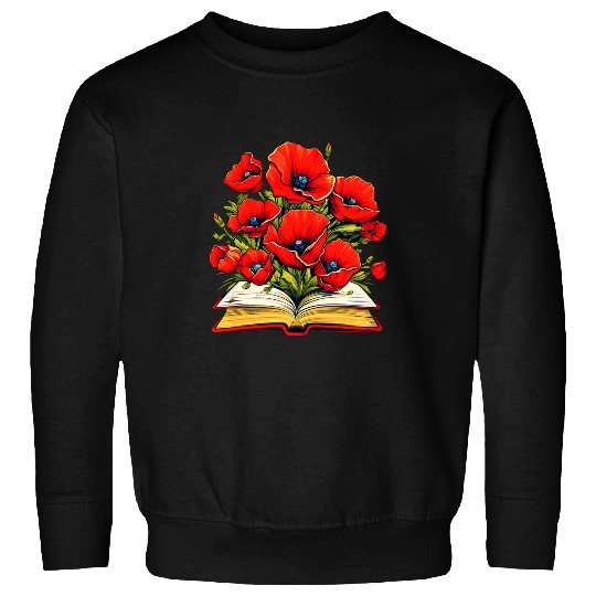 Book Fun Poppies Flowers Book Red Poppy Floral Sweatshirts