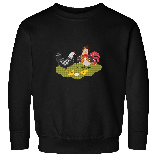 Chicken Pet Chickens Folk Art Hen Rooster Patchwork Farmhouse Love Hobby Sweatshirts