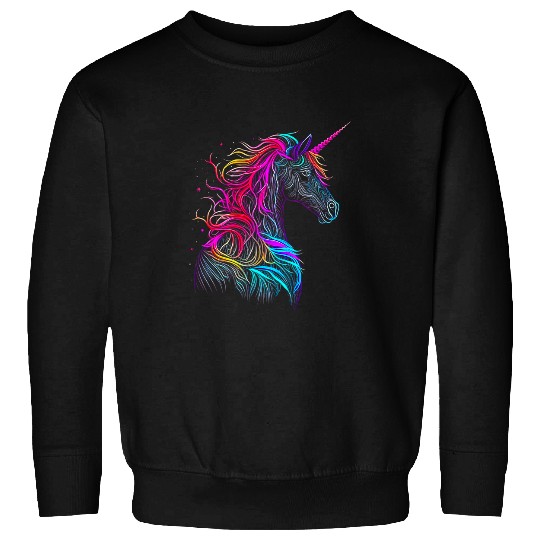 Unicorn Pet Neon Unicorn Rainbow Lines Magic Horse Side Back View Cute Sweatshirts